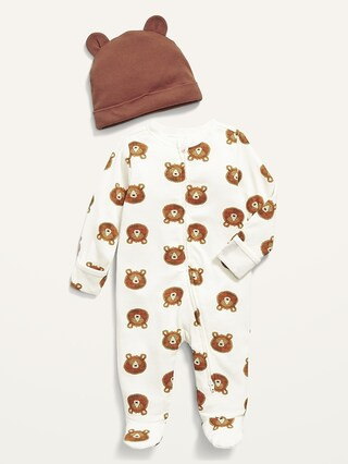 Unisex Printed Sleep & Play Footed One-Piece and Critter Beanie Set for Baby | Old Navy (US)