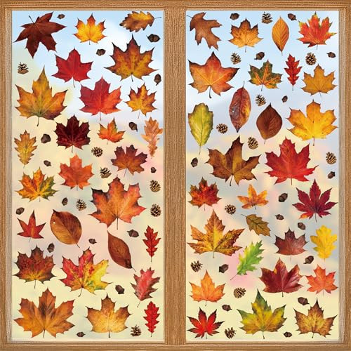 336 PCS Fall Window Clings, 9 Sheets Autumn Decorations, Maple Leaves Pattern Double Sided Stickers Decal, Autumn Window Clings for Fall Decorations Accessories Home Indoor Outdoor Accessories Decor | Amazon (US)