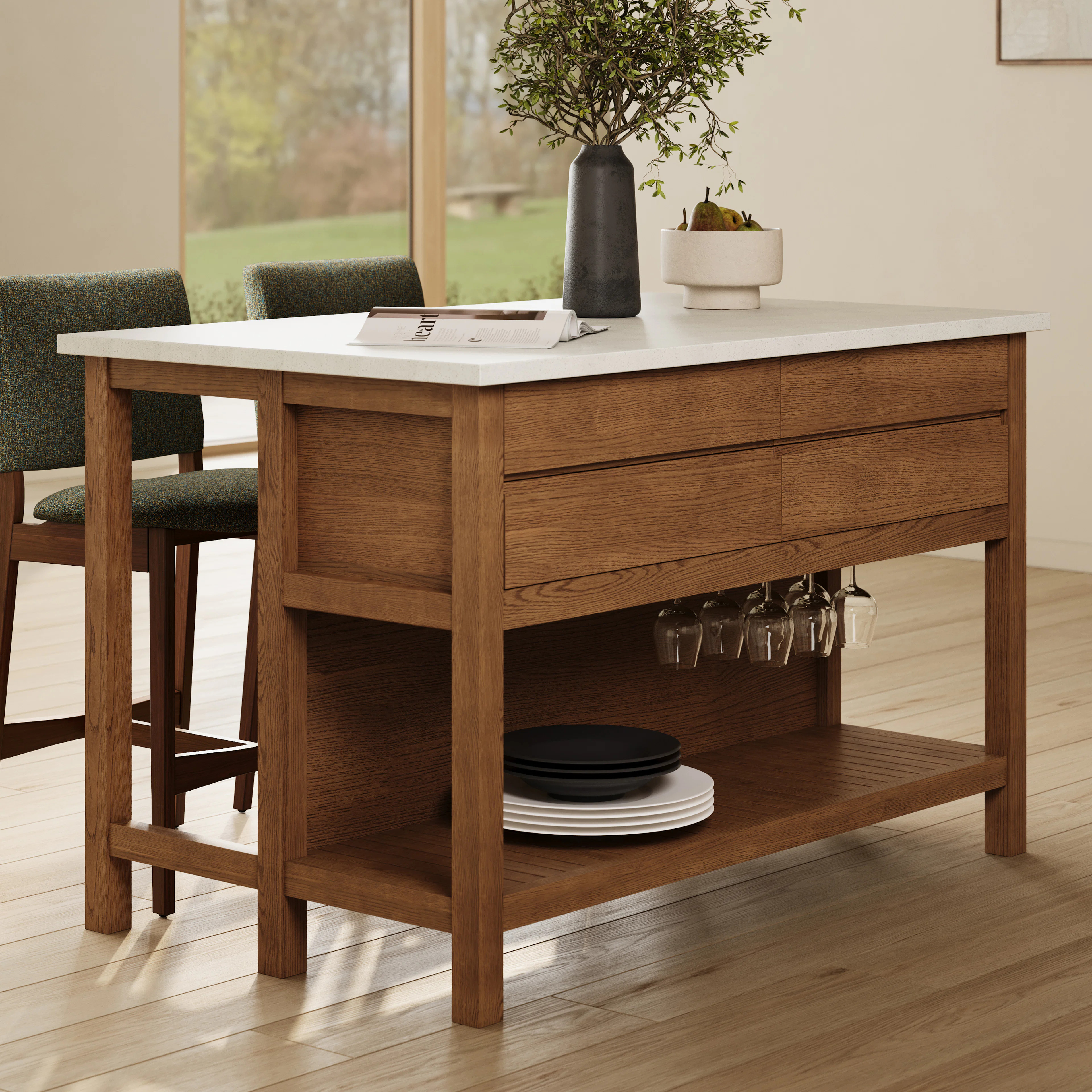 Quincy 57.5" Kitchen Island - Smoked Oak | Article