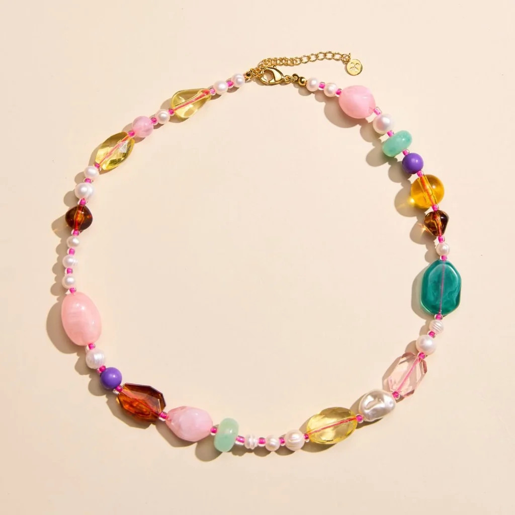 Chunky Pearl & Stone Beaded Necklace | Nickel and Suede