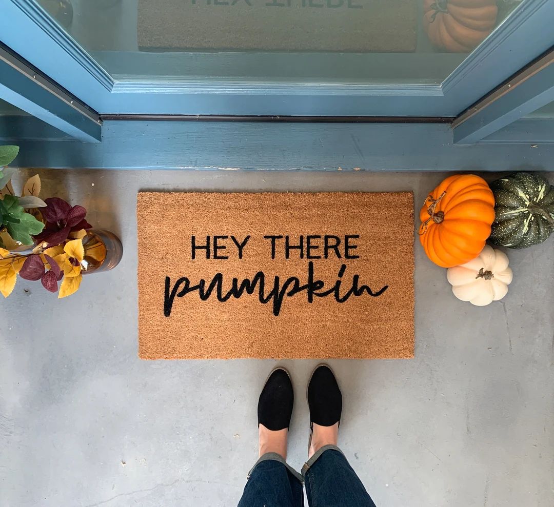 hey there pumpkin Doormat, Front Porch Decor, Thanksgiving Door Mat, Fall Decor, Halloween Doorma... | Etsy (US)