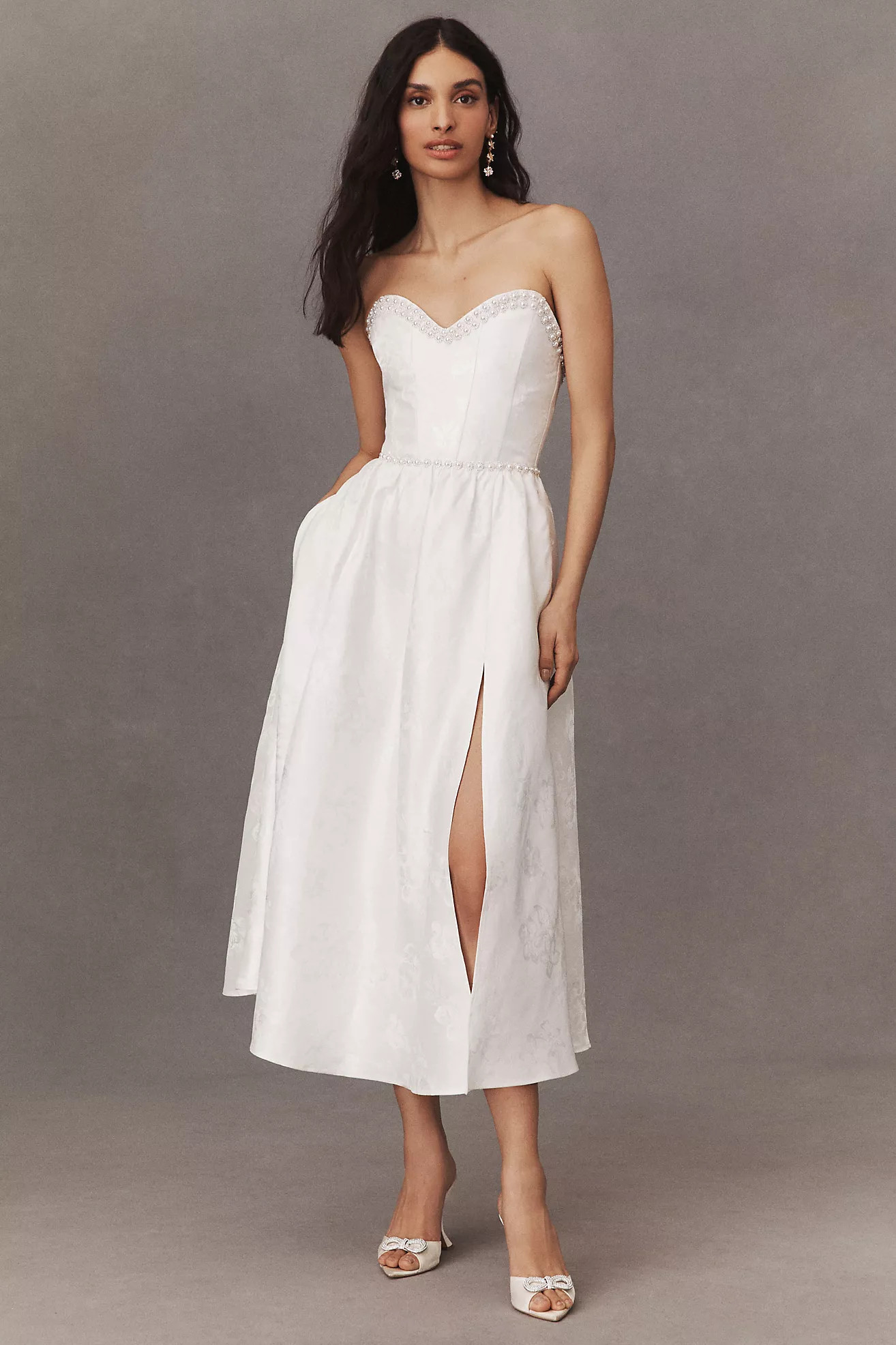 V. Chapman Lucia Strapless Pearl-Embellished A-Line Midi Dress | Anthropologie (US)