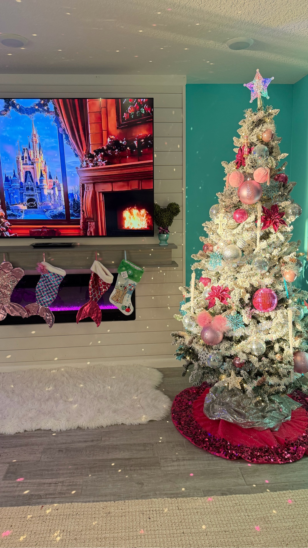 7.5 FT LED multi color and warm white lights flocked 

#LTKHoliday #LTKSeasonal #LTKHome