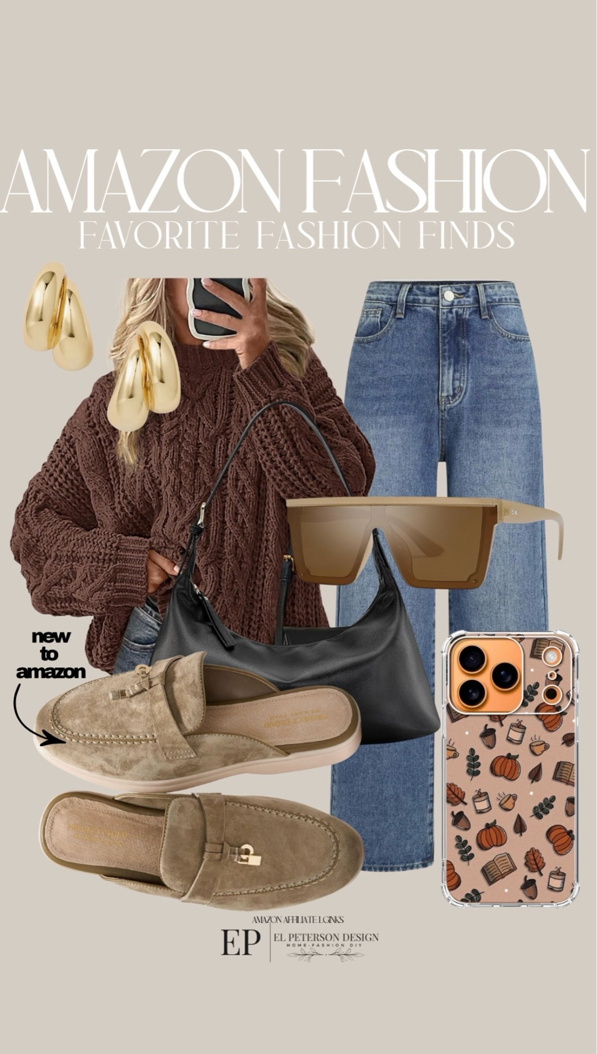 Amazon
Jeans
Sweater
Loafers
Phone cover
Sunglasses
Earrings
Purse