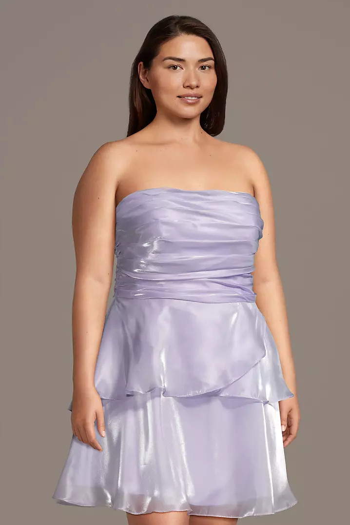 Strapless Organza Tiered A-Line Mini Dress | David's Bridal