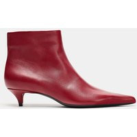 Zara - Soft Leather Kitten Heel Ankle Boots - Red - 8 - Woman | Zara US
