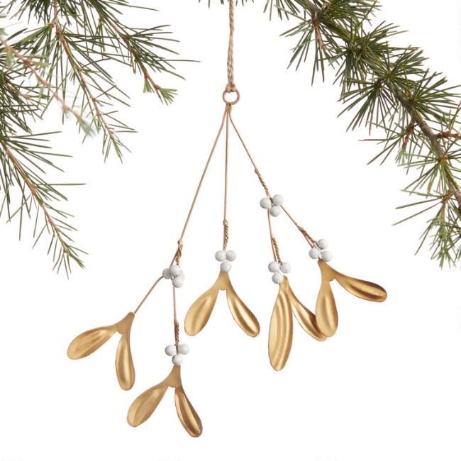 White and Gold Metal Mistletoe Ornament | World Market