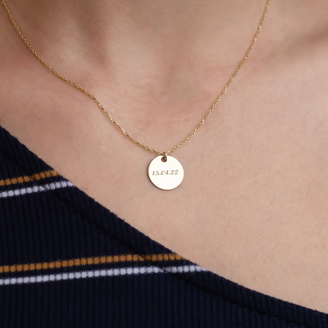 14K Gold Disc Name Necklace, Handmade Jewelry, 14K Disc Necklaces, Christmas Gifts For Women, Per... | Etsy (US)