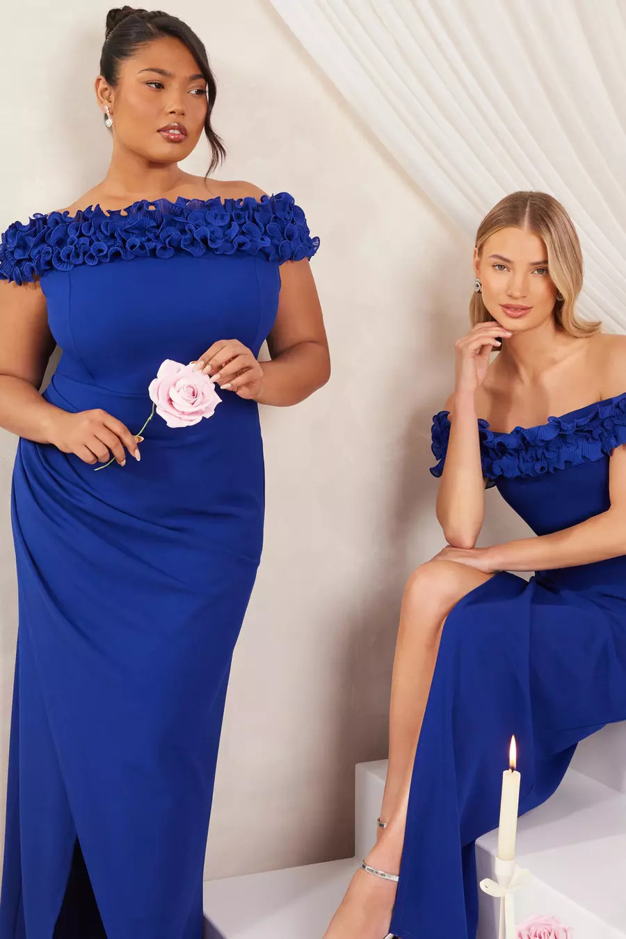Royal Blue Ruffle Maxi Dress | Quiz Clothing