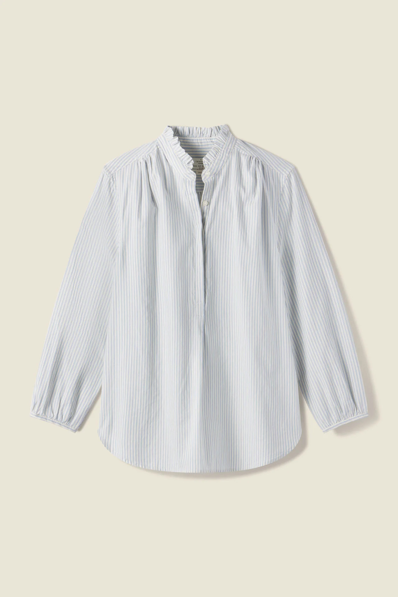Sara "B" Henley Shirt Light Blue Oxford Stripe | TROVATA