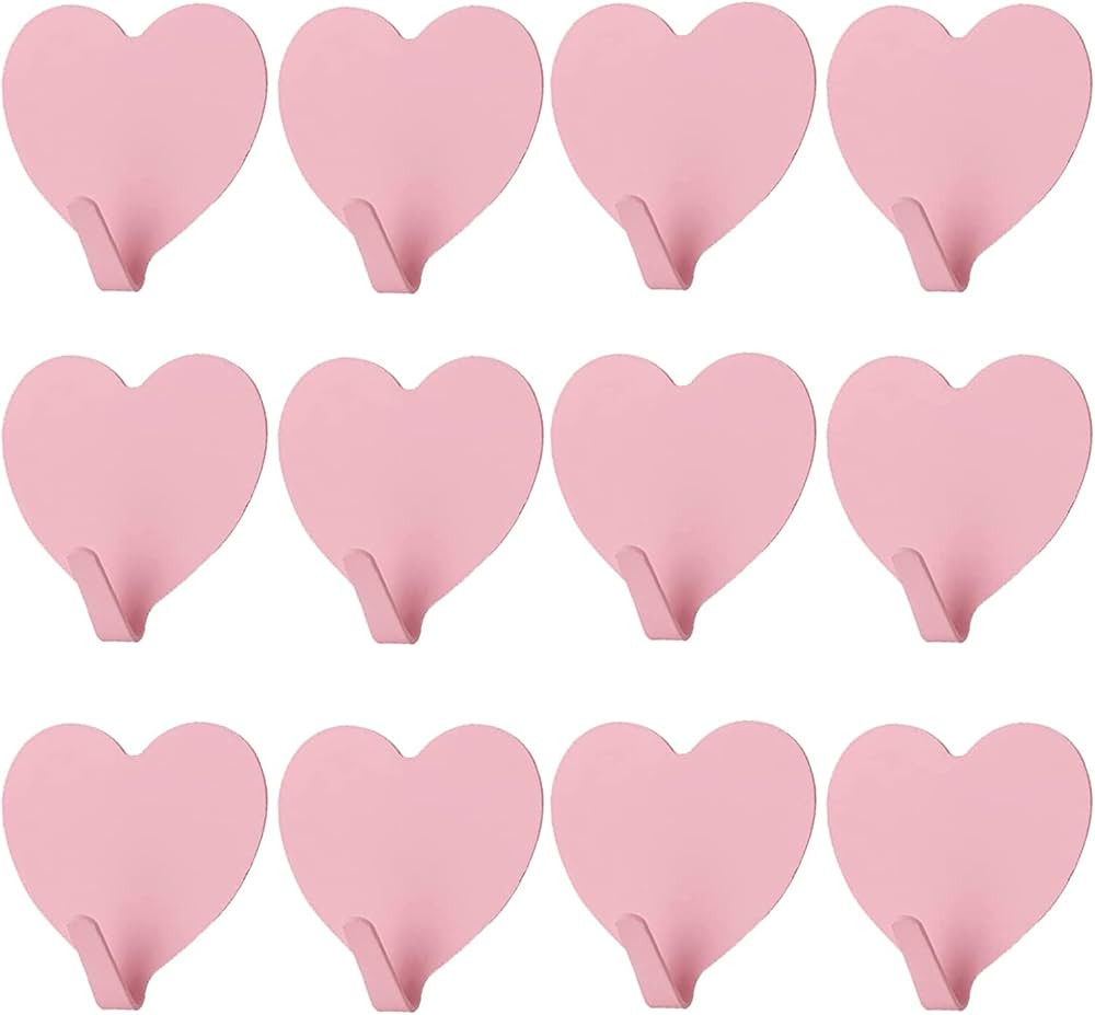 JtmyAota 12 Pack Heart Shaped Decorative Wall Hooks, Stainless Steel Strong Adhesive Wall Hook fo... | Amazon (US)