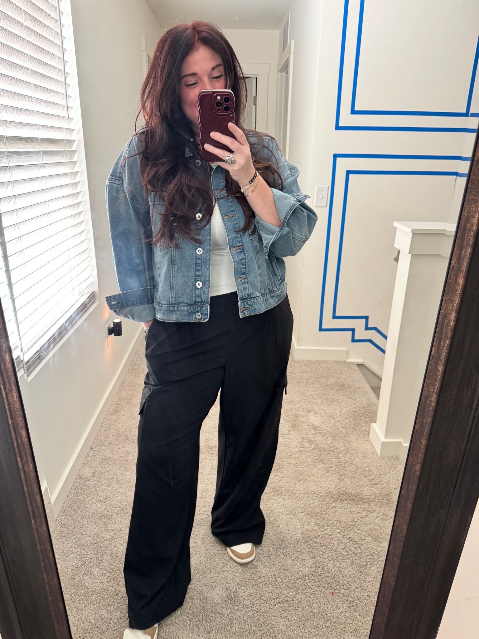 Easy transition outfit for spring! It’s 70 today so this is perfect! Love these fitted skim look a like tees. Wearing size XL in the tees + jacket. Size L in the cargo yogas. 

#LTKmomlife #LTKdayinmylife #LTKootd