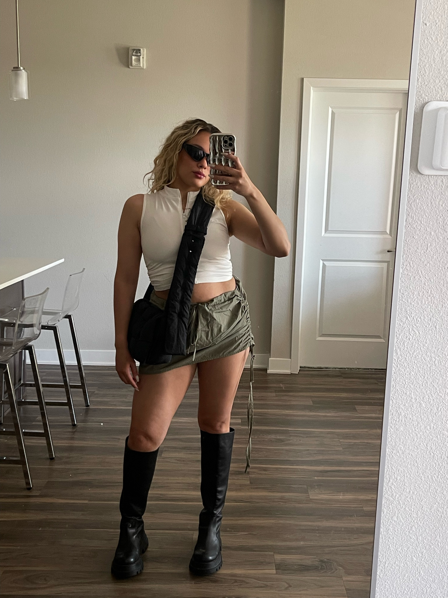 top is a size medium and skirt is a size hs 8. 

Mini skirt. Cargo mini skirt. Plt outfit. Pretty little thing. 

#LTKfit #LTKstyletip #LTKunder50