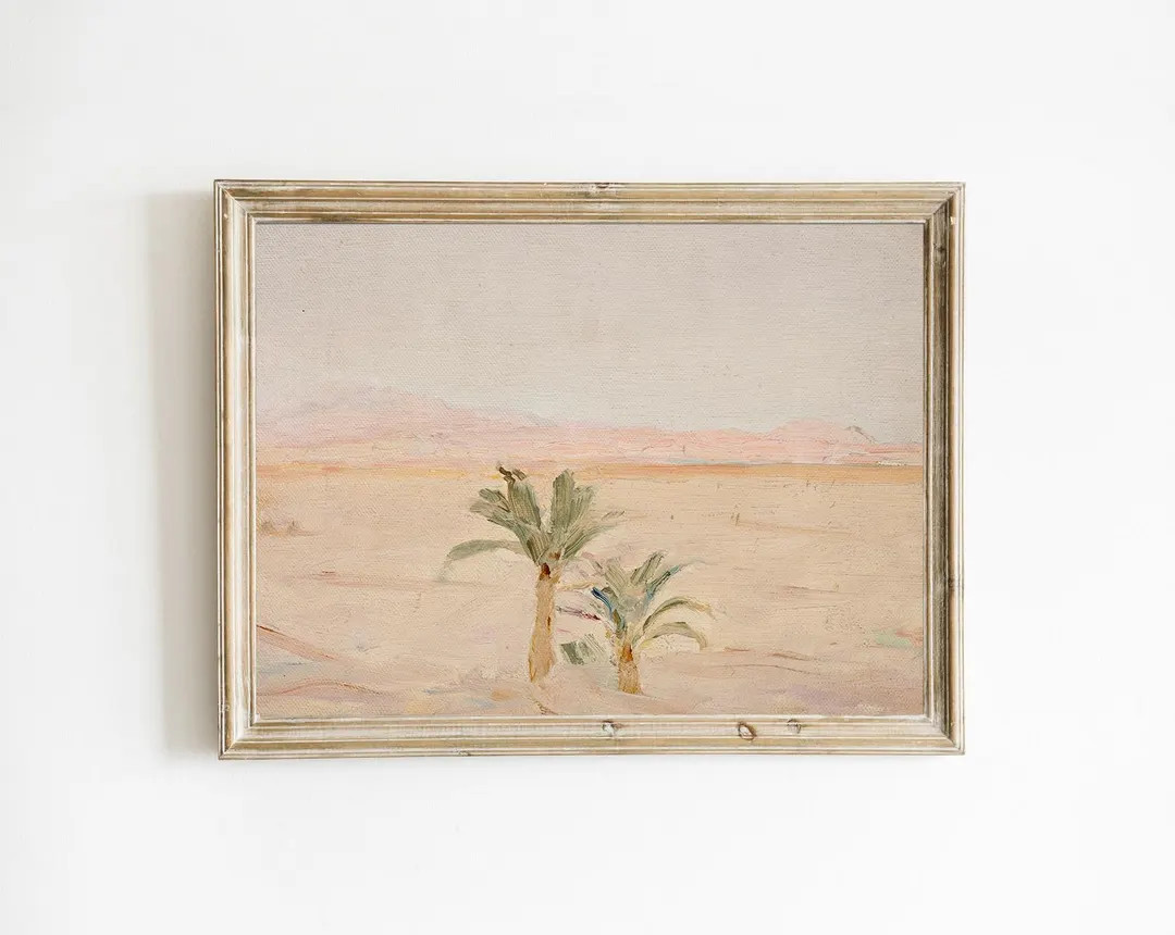 Printable Desert Palm Trees Landscape Vintage Horizontal Painting Southwest Desert Abstract Pink ... | Etsy (US)