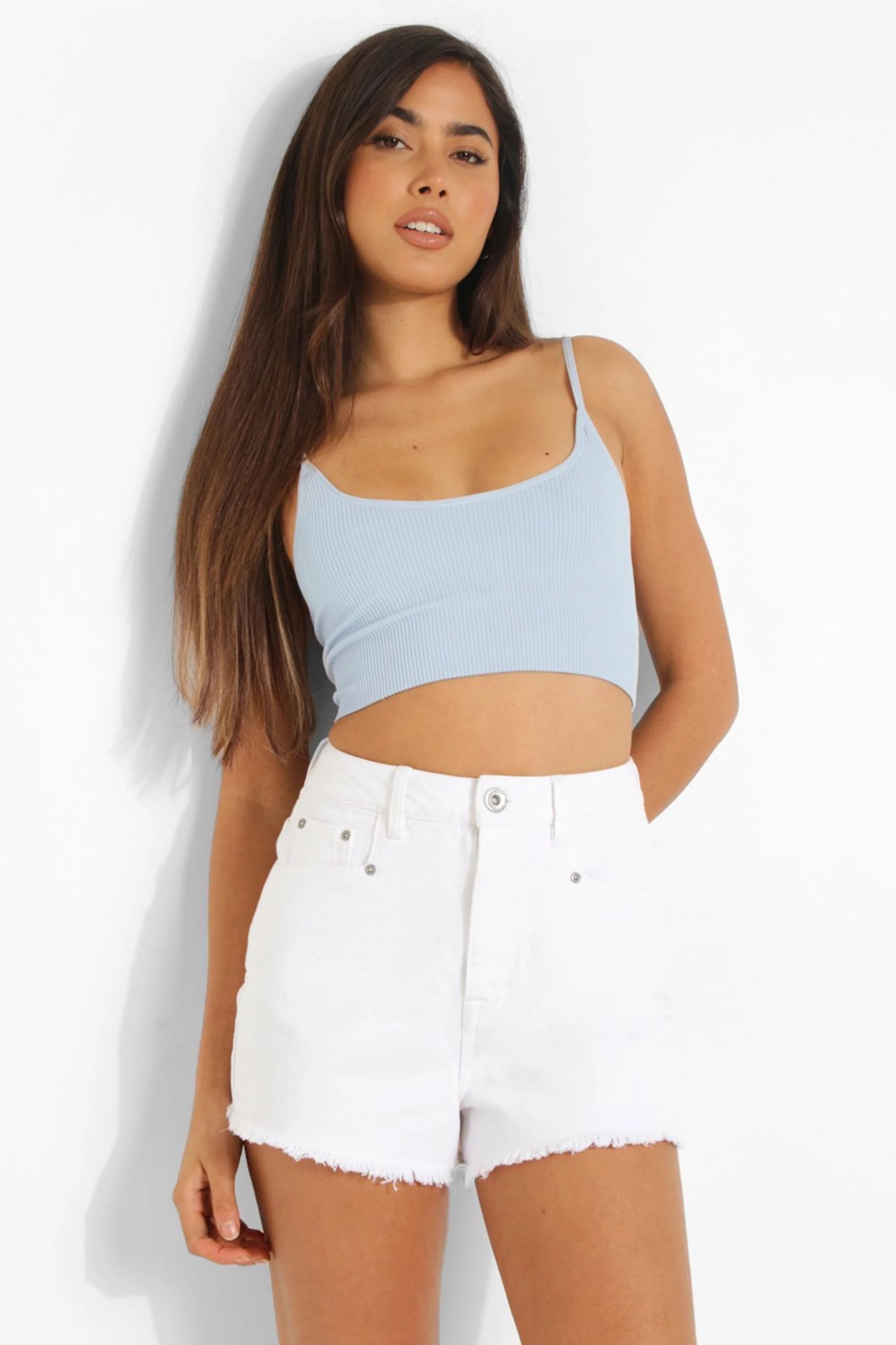 High Waist Frayed Hem Denim Shorts | Boohoo.com (US & CA)