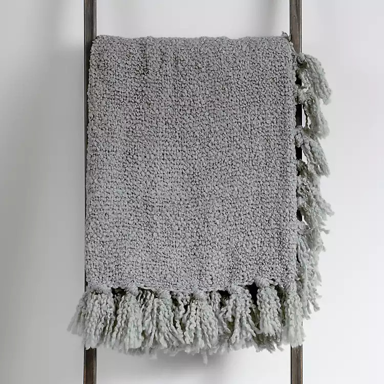 Smoke Blue Bubble Boucle Fringe Throw | Kirkland's Home