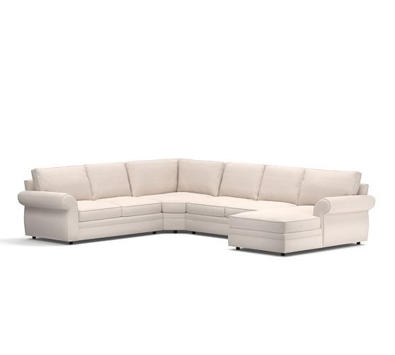 Pearce Roll Arm Upholstered 4-Piece Chaise Sectional with Wedge | Pottery Barn (US)