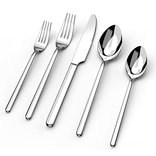 30 Pieces Silverware Set, KINGSTONE Flatware Cutlery Set for 6, 18/10 Stainless Steel Silverware Utensils Minimalist Design Dishwasher Safe | Amazon (US)