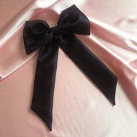 Onyx Black Silk Euphrasie Hair Bow Ribbon Barrette Clip | Etsy (UK)