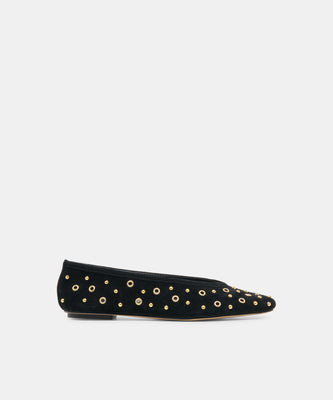 CARET STUD BALLET FLATS ONYX SUEDE | DolceVita.com