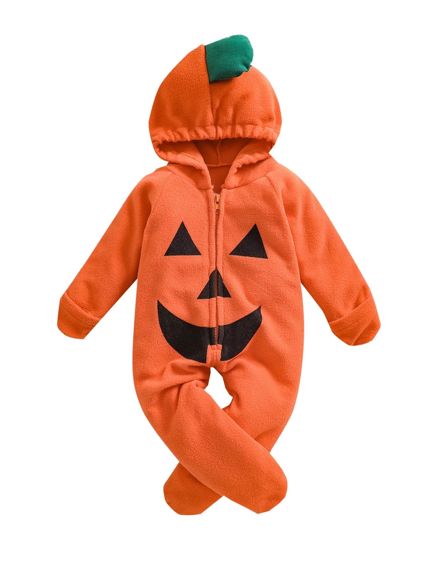Newborn Baby Girls Boys Halloween Costume Pumpkin Romper Long Sleeve Hooded Jumpsuit Cute Clothes... | Walmart (US)