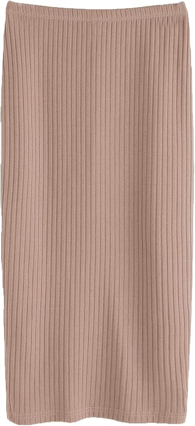 SheIn Women's Basic Plain Stretchy Ribbed Knit Split Full Length Skirt | Amazon (US)