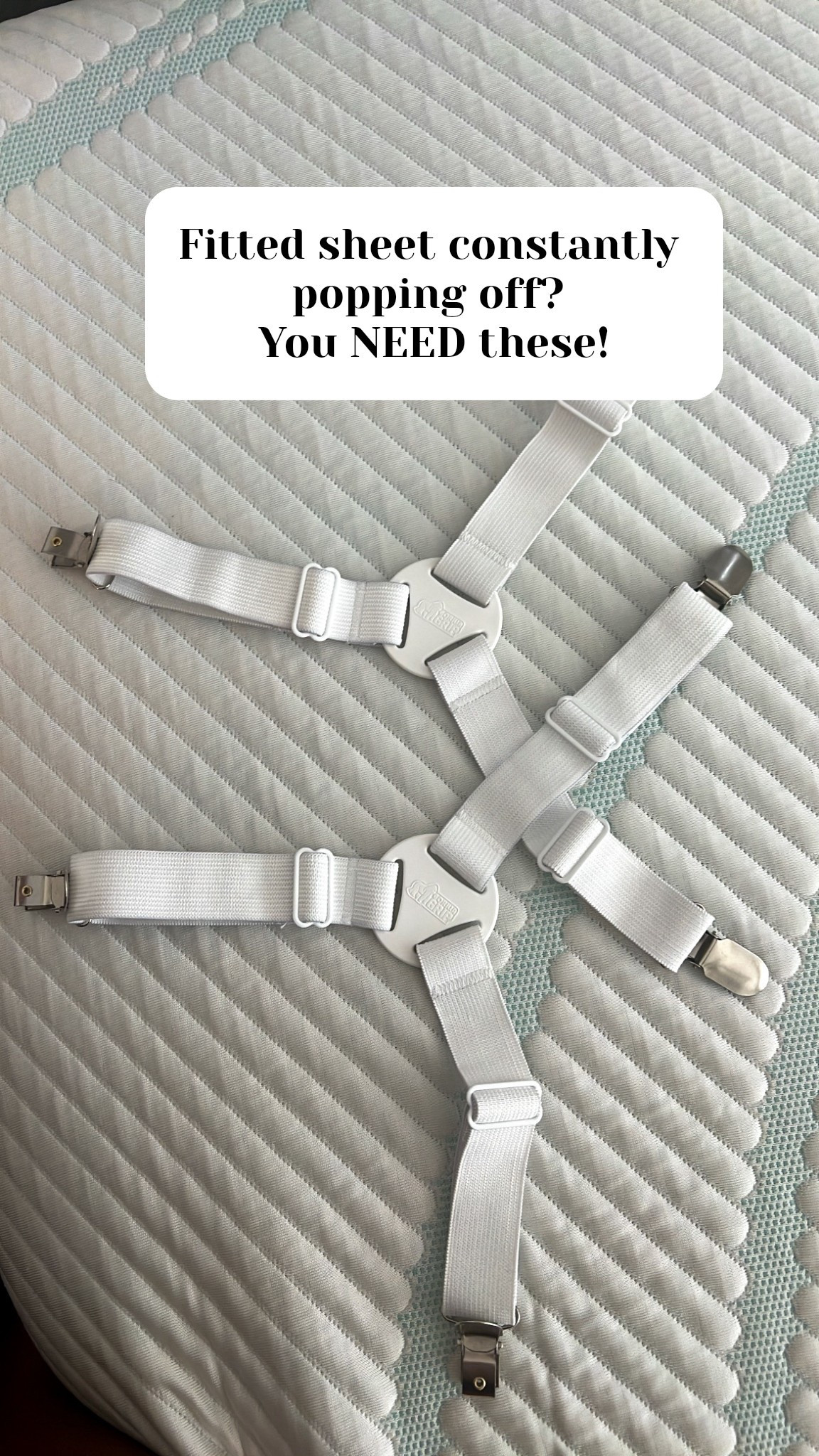 If your fitted sheet constantly pops off, you NEED these! These sheet holder straps clip under your mattress and keep everything in place — game changer for a clean, made bed every morning. Linking them below! 

#LTKHome