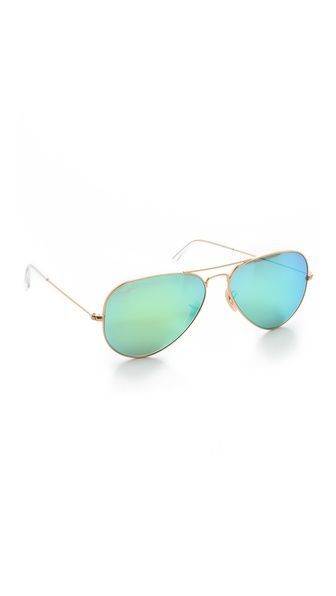 Ray-Ban Mirrored Matte Classic Aviator Sunglasses - Matte Gold/Green Mirror | Shopbop