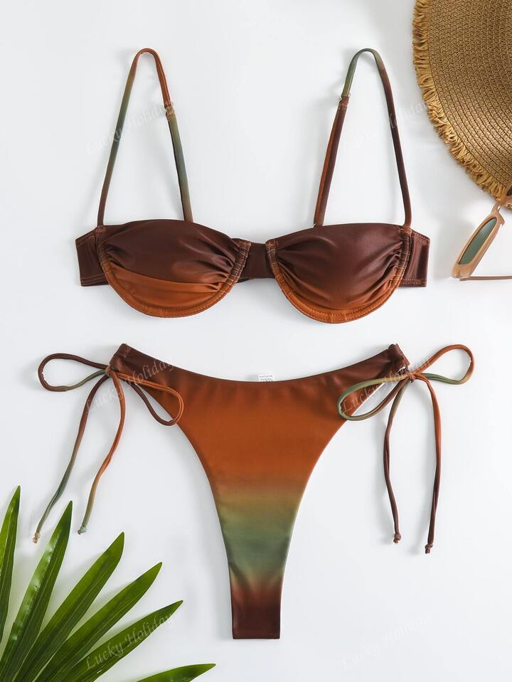 Stylish Sexy Ombre Ruched Two-Piece Bikini Set, Summer | SHEIN