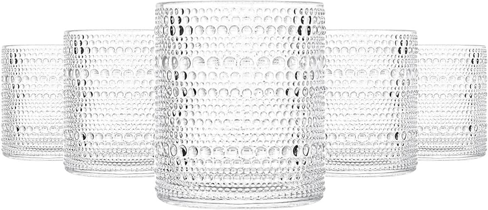 cosnou Correct name Glassware Set of 6, 13 OZ/390ml Hobnail Kitchen Glassware, Embossed Vintage G... | Amazon (US)