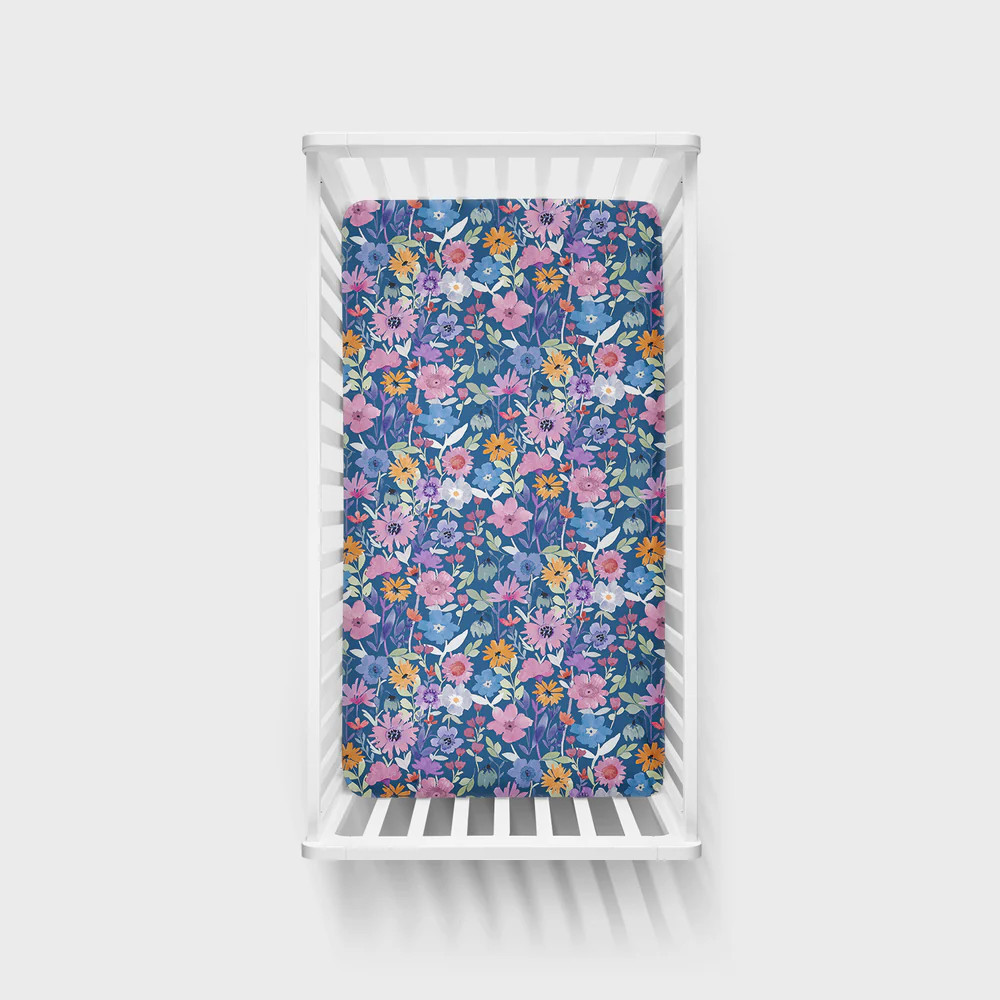 Dusk Blooms Fitted Crib Sheet | Little Sleepies