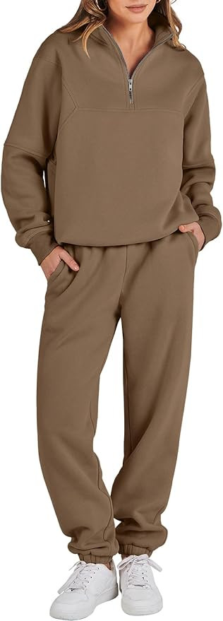 Prinbara Women 2 Piece Outfits Sweatsuit Set 2023 Fall Oversized Half Zip Sweatshirt Wide Leg Swe... | Amazon (US)