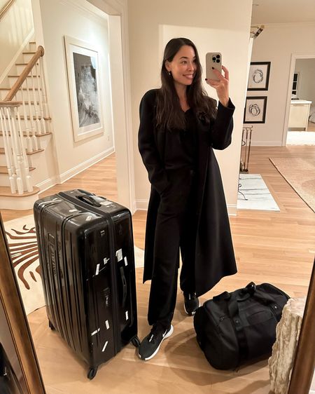 Kat Jamieson wears a cozy travel outfit for a red eye to London. Jogger set, coat, sneakers, luggage, suitcase, bag. 

#LTKtravel #LTKitbag #LTKSeasonal