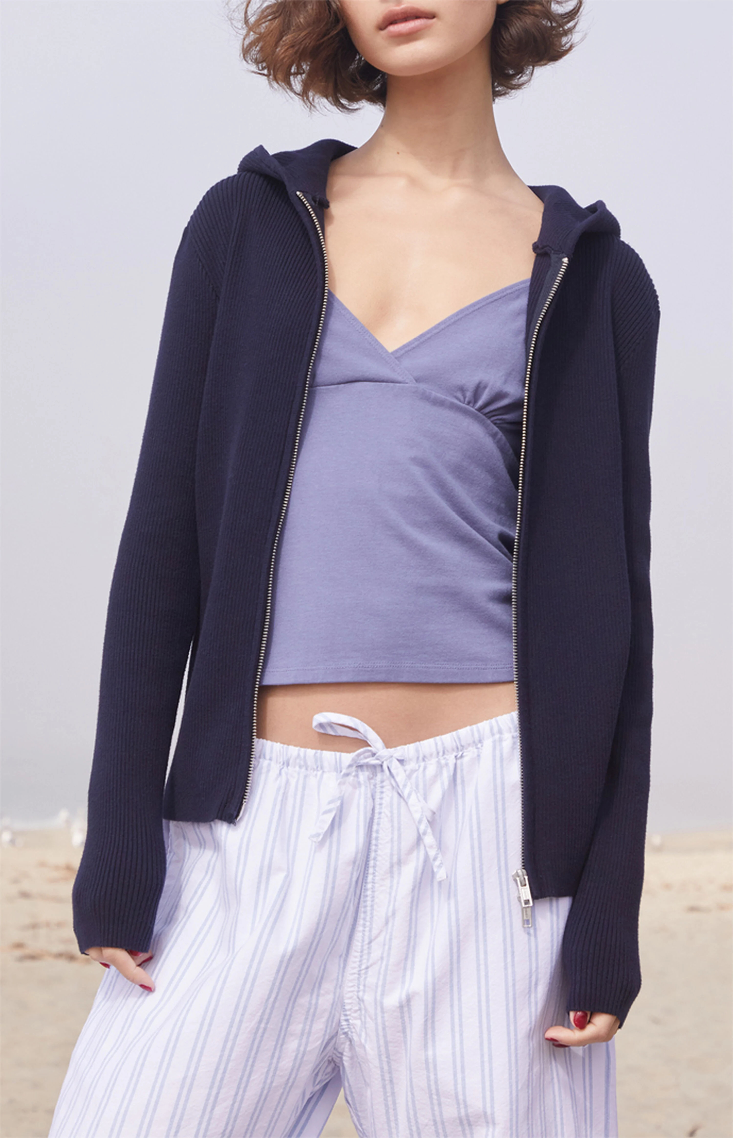 John Galt Navy Double Zip Hooded Sweater | PacSun