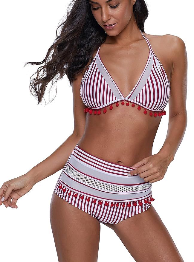 Slivery Color Women's Bikini Swimsuit Tie Back High Waist Triangle Bikini Set | Amazon (US)