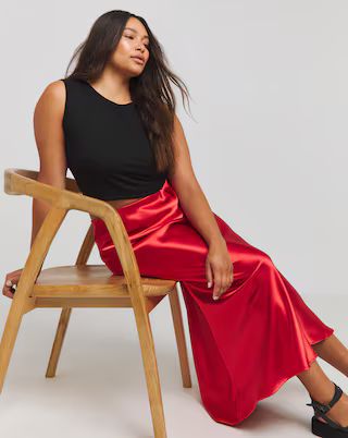 Red Satin Midaxi Skirt | Simply Be (UK)