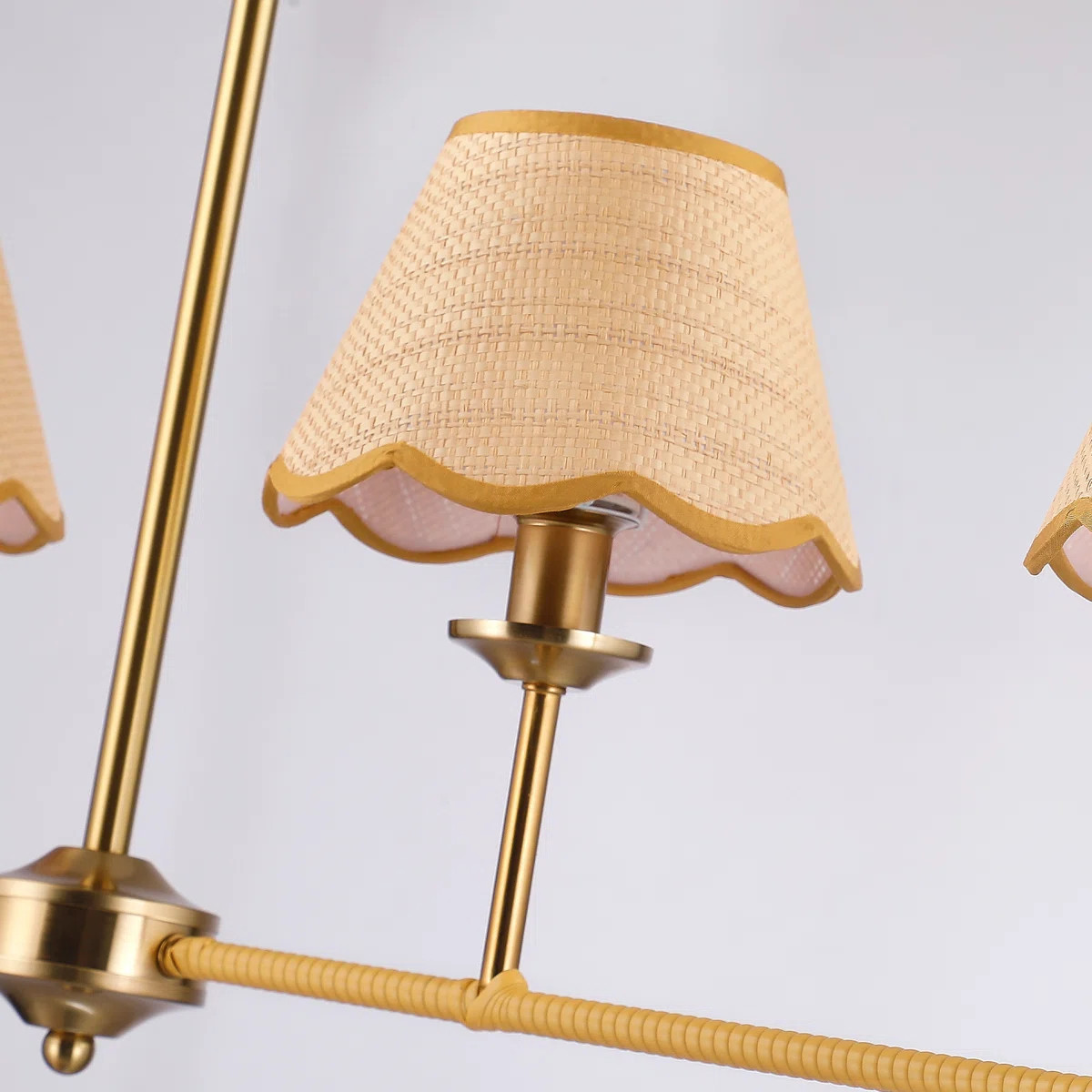 44 Inches Length Bohemian Delphine Rattan Linear Pendant 4 Lights Antique Brass Finish | Wayfair North America