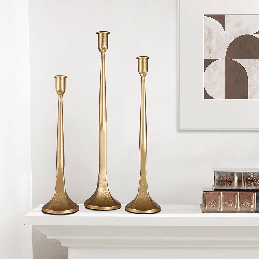 Iron Taper Candle Holder,Tall Gold Candlestick Holders Decorative Candle Stand,Candle Holder Set ... | Amazon (US)