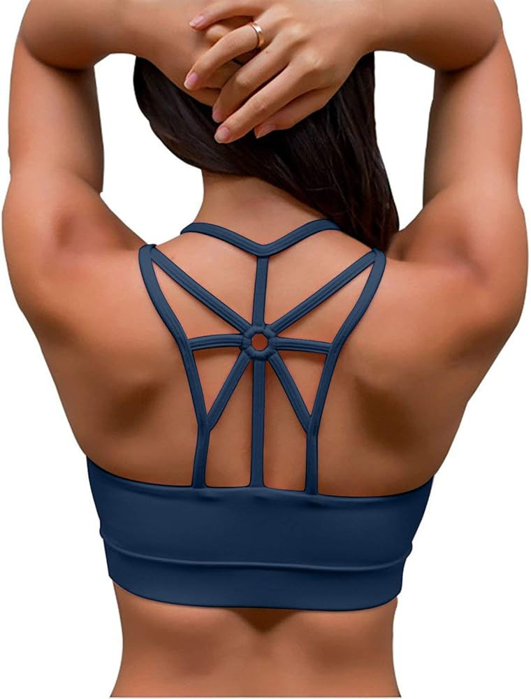 YIANNA Sports Bras for Women Cross Back Padded Sports Bra Medium Support Workout Running Yoga Bra | Amazon (US)