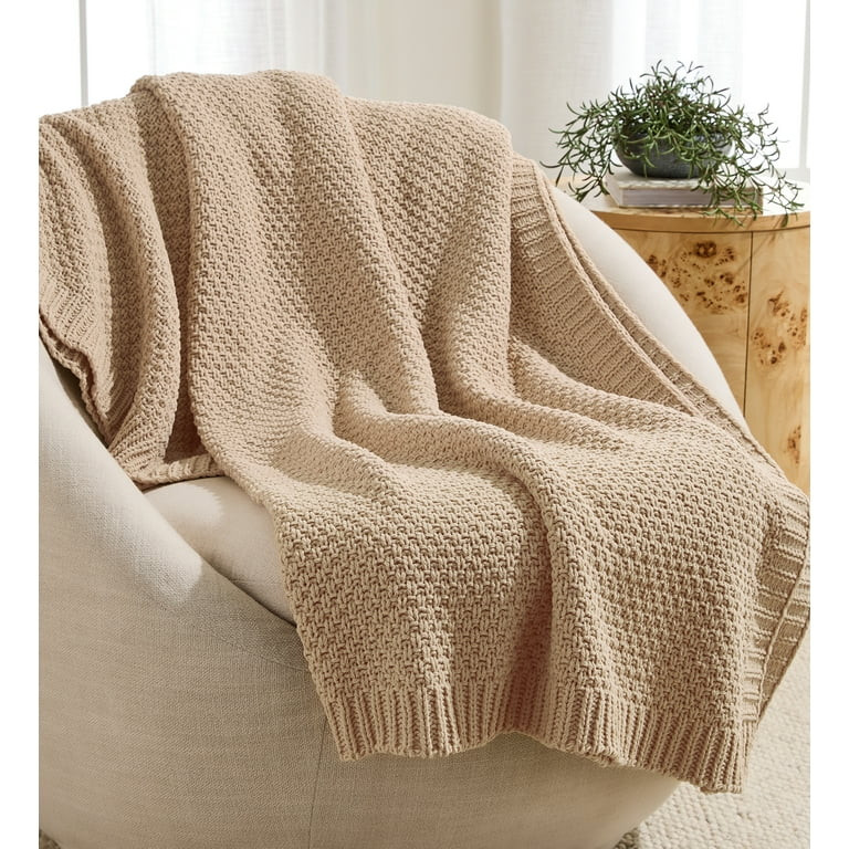 Better Homes & Gardens Chenille Knit Super Soft Oversized Throw Blanket, Almond Biscuit | Walmart (US)