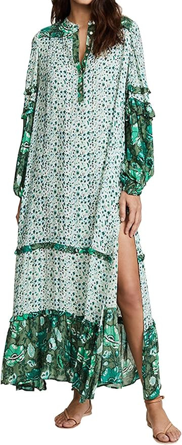 R.Vivimos Women's Long Sleeve Floral Print Bohemian Maxi Dresses with Slit | Amazon (US)