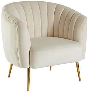 Benjara Benzara Fabric Upholstered Living Room Chair with Metal Legs, Ivory and Gold | Amazon (US)