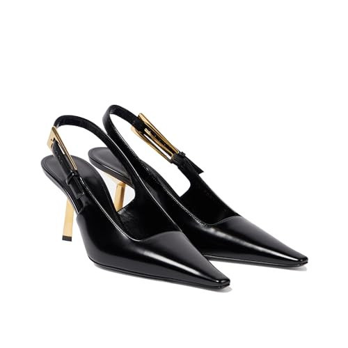 THESHY Women's Slingback Stiletto High Heels Square Toe Metal Buckle Pumps Backless Patent Leather 3IN Fashion Dress Shoes for Women | Amazon (US)