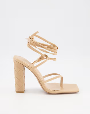 Simmi London Heera woven block heel sandals in beige | ASOS (Global)