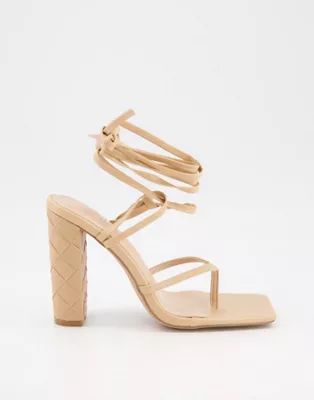 Simmi London Heera woven block heel sandals in beige | ASOS (Global)