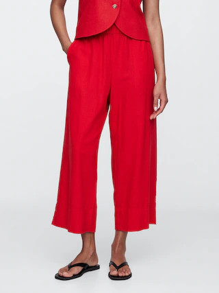 Relaxed Linen-Blend Pull-On Crop Pants | Gap Factory