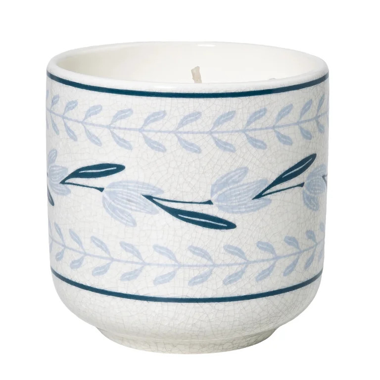 Better Homes and Gardens Salted Coconut Mahogany 1-Wick Fluted Jar Candle, Crackle Blue Flower, 8... | Walmart (US)