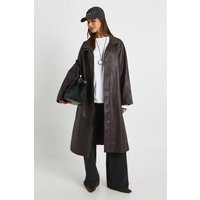 Womens Funnel Neck Longline Faux Leather Trench - Brown - 12 | boohoo (US & Canada)