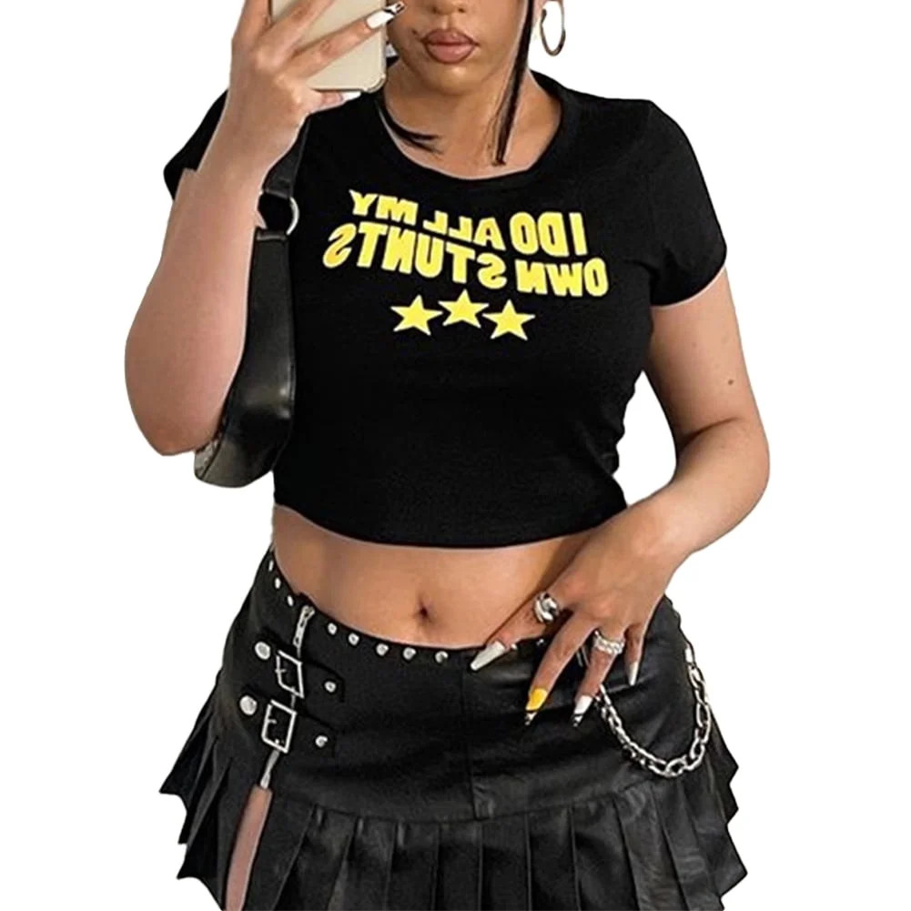 Black M Women's I DO ALL MY OWN STUNTS Letter Printed Navel-baring Short-sleeved T-shirt For Wome... | Walmart (US)