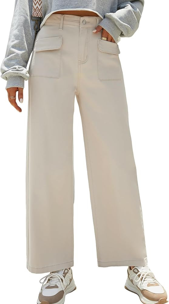 Dokotoo Womens High Waist Baggy Cargo Jeans Straight Wide Leg Casual Pants Jean for Women Stretch... | Amazon (US)